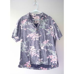 Vintage Cooke Street Unisex Blue Floral Hawaiian Print Short Sleeve Shirt Size M